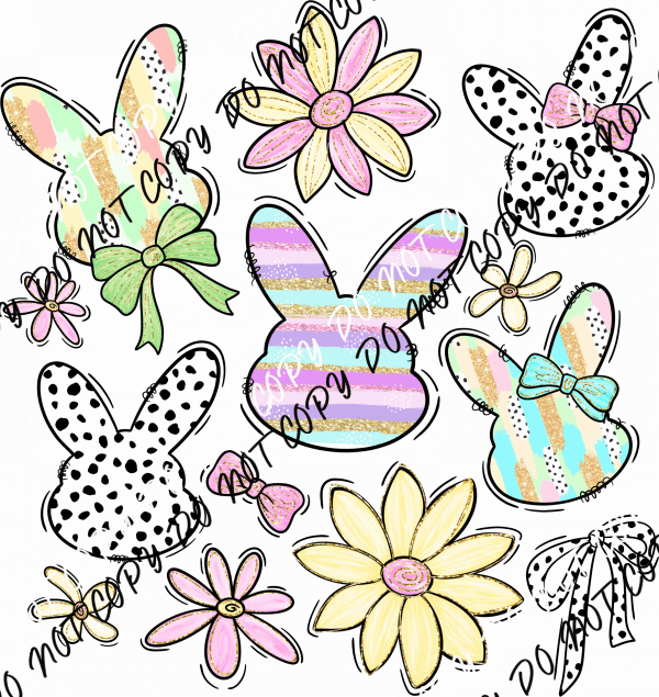 Happy Easter Bunny & Floral DTF Transfer - We Print U Press DTF Transfers