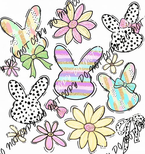 Happy Easter Bunny & Floral DTF Transfer - We Print U Press DTF Transfers