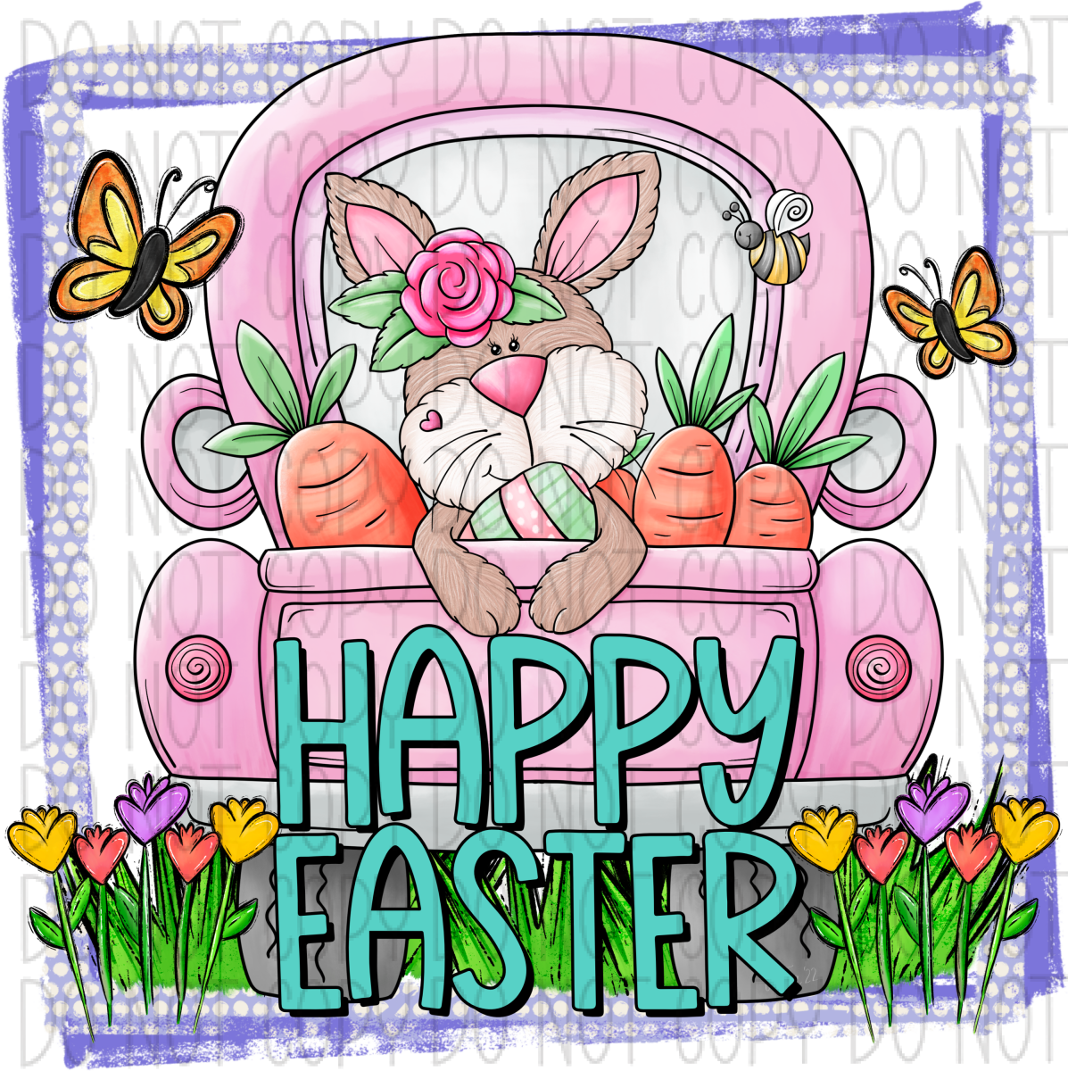 Happy Easter Bunny In Pink Truck Dtf Transfer Rtp Transfers