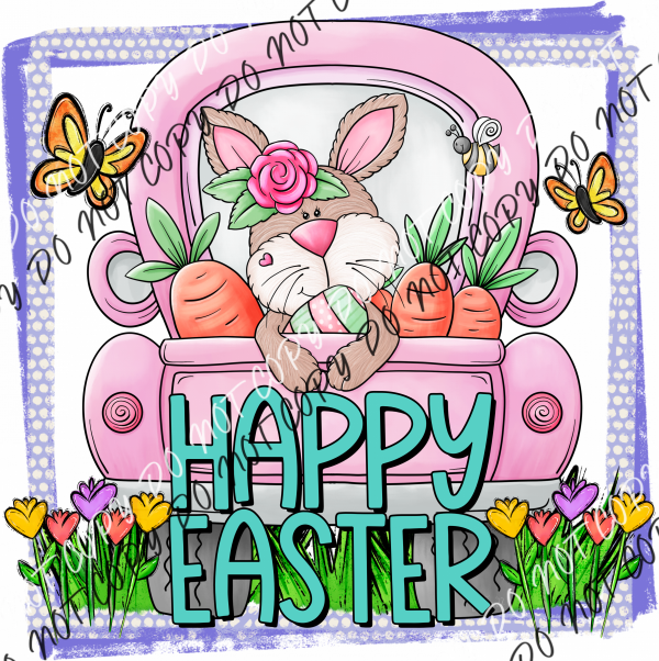 Happy Easter Bunny In Pink Truck Dtf Transfer Rtp Transfers