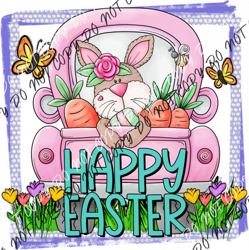 Happy Easter Bunny In Pink Truck Dtf Transfer Rtp Transfers