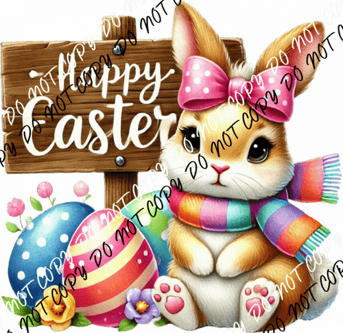 Happy Easter Bunny with Sign and Eggs DTF Transfer - We Print U Press DTF Transfers