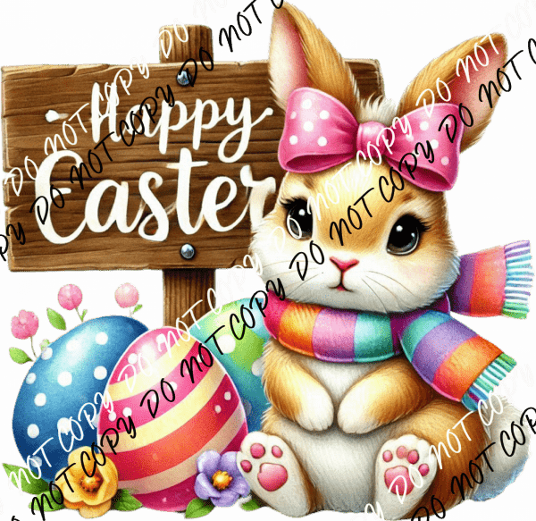 Happy Easter Bunny with Sign and Eggs DTF Transfer - We Print U Press DTF Transfers