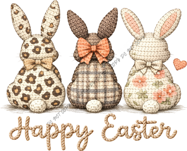 Happy Easter Faux Yarn Bunnies DTF Transfer RTP DTF Transfers