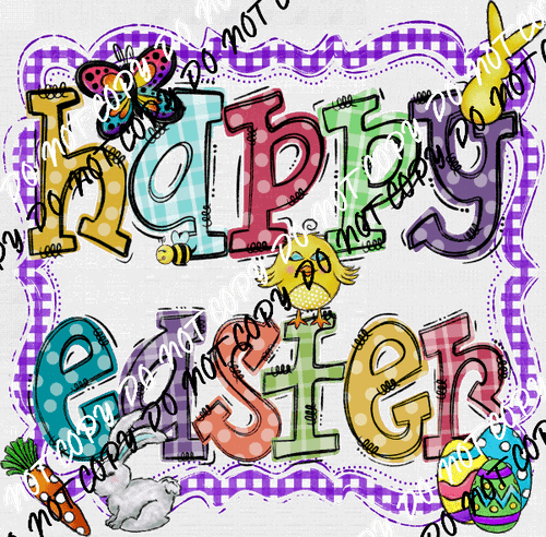 Happy Easter Frame DTF Transfer - We Print U Press DTF Transfers