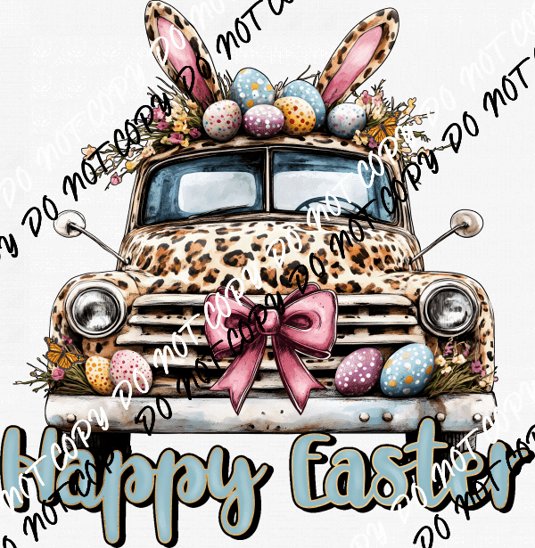Happy Easter Leopard Truck DTF Transfer - We Print U Press DTF Transfers