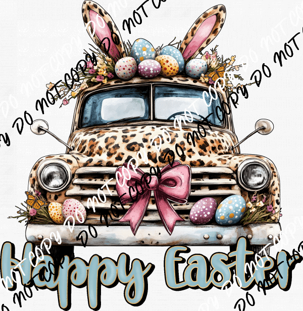 Happy Easter Leopard Truck DTF Transfer - We Print U Press DTF Transfers