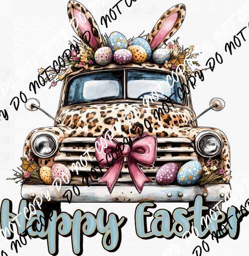 Happy Easter Leopard Truck DTF Transfer - We Print U Press DTF Transfers
