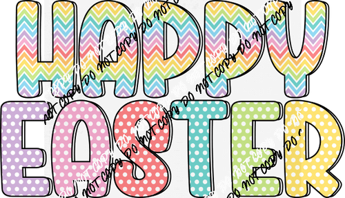 Happy Easter Pastel Letters DTF Transfer - We Print U Press DTF Transfers