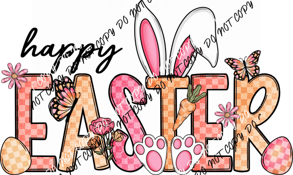Happy Easter Plaid Print DTF Transfer - We Print U Press DTF Transfers