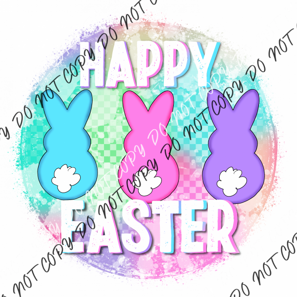 Happy Easter Three Bunnies Circle Colorful Dtf Transfer