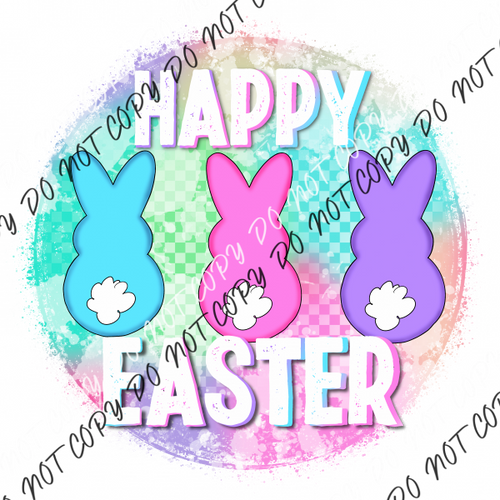 Happy Easter Three Bunnies Circle Colorful Dtf Transfer