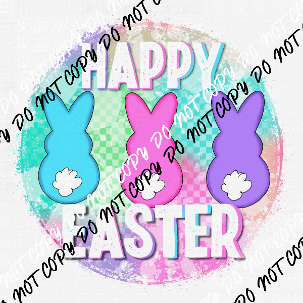 Happy Easter Three Bunnies Circle Colorful DTF Transfer - We Print U Press DTF Transfers