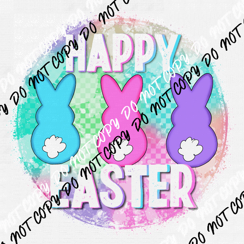 Happy Easter Three Bunnies Circle Colorful DTF Transfer - We Print U Press DTF Transfers