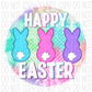 Happy Easter Three Bunnies Circle Colorful Dtf Transfer