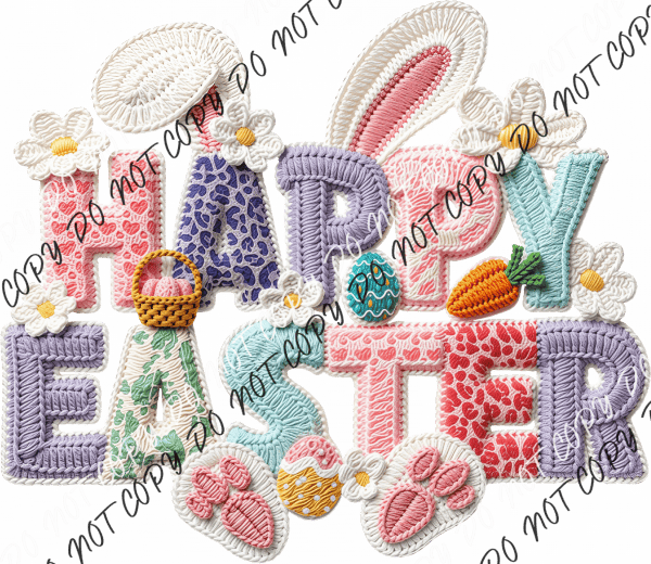 Happy Easter Yarn Letter DTF Transfer RTP DTF Transfers
