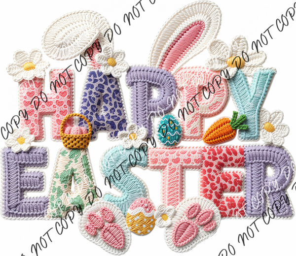 Happy Easter Yarn Letter DTF Transfer RTP DTF Transfers