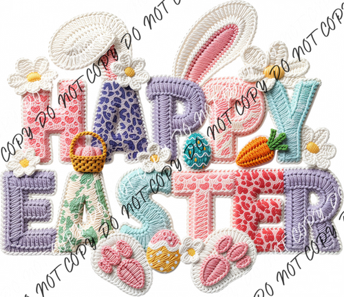 Happy Easter Yarn Letter DTF Transfer RTP DTF Transfers