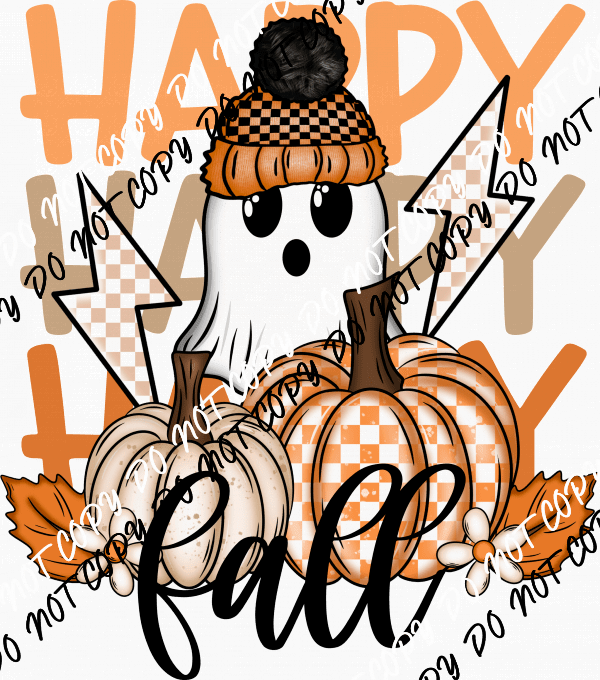 Happy Fall Ghost with Pumpkins DTF Transfer - We Print U Press DTF Transfers