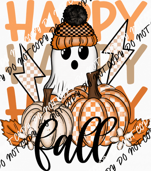 Happy Fall Ghost with Pumpkins DTF Transfer - We Print U Press DTF Transfers