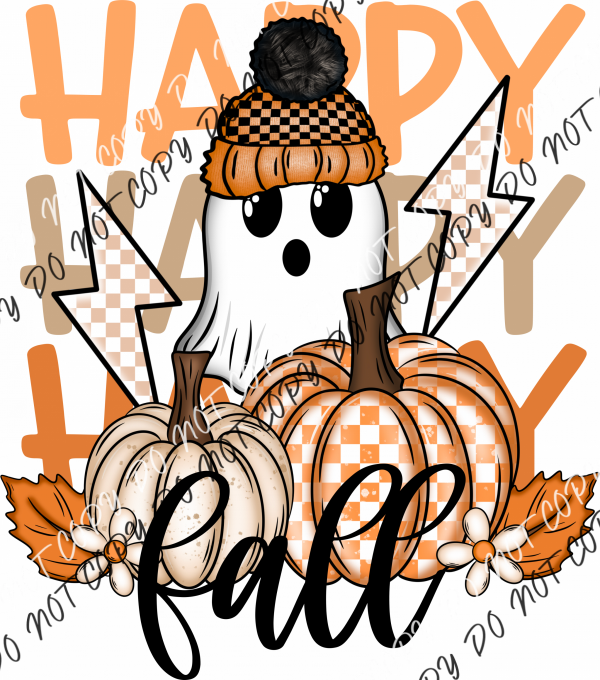 Happy Fall Ghost With Pumpkins Dtf Transfer Rtp Transfers