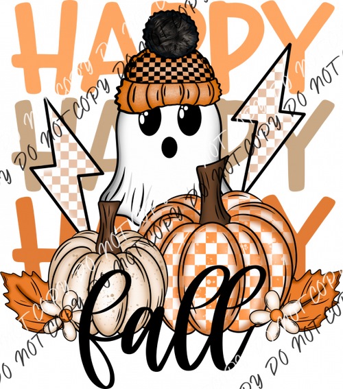 Happy Fall Ghost With Pumpkins Dtf Transfer Rtp Transfers