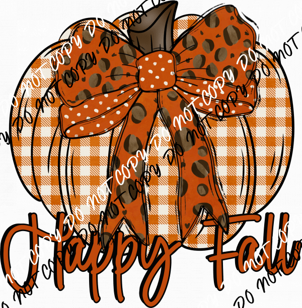 Happy Fall Plaid Pumpkin with bow DTF Transfer - We Print U Press DTF Transfers