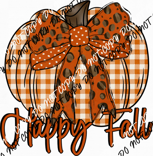 Happy Fall Plaid Pumpkin with bow DTF Transfer - We Print U Press DTF Transfers