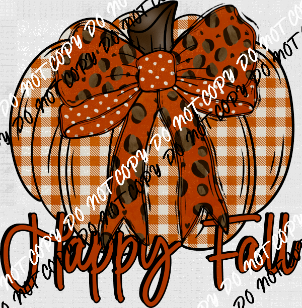 Happy Fall Plaid Pumpkin with bow DTF Transfer - We Print U Press DTF Transfers