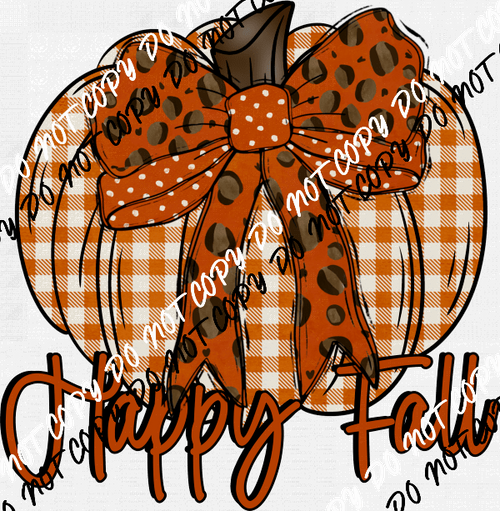 Happy Fall Plaid Pumpkin with bow DTF Transfer - We Print U Press DTF Transfers