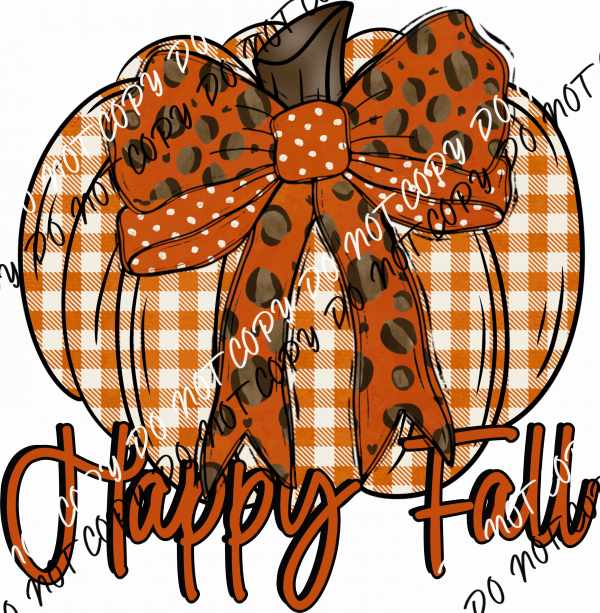 Happy Fall Plaid Pumpkin with bow DTF Transfer - We Print U Press DTF Transfers