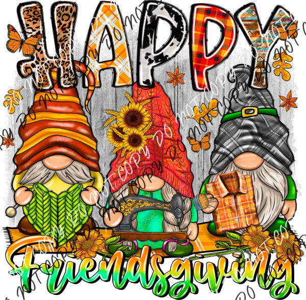 Happy Friendsgiving Gnomes Dtf Transfer Rtp Transfers