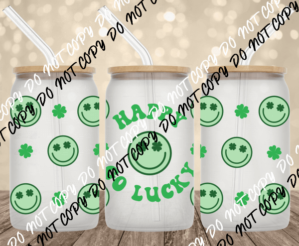 Happy Go Lucky UV Transfer for 16 oz Glass Can - We Print U Press DTF Transfers