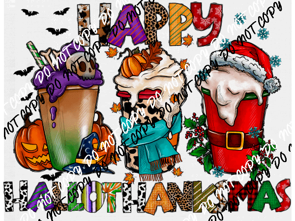 Happy Hallothankmas Beverages DTF Transfer - We Print U Press DTF Transfers