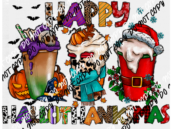 Happy Hallothankmas Beverages DTF Transfer - We Print U Press DTF Transfers