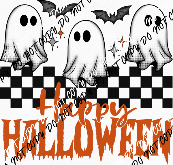 Happy Halloween Ghost Trio Checkered DTF Transfer - We Print U Press DTF Transfers