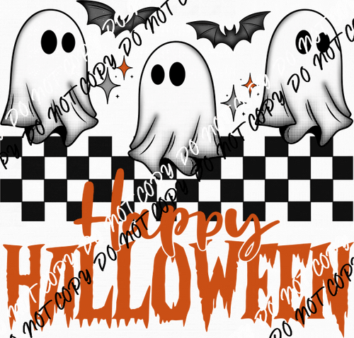 Happy Halloween Ghost Trio Checkered DTF Transfer - We Print U Press DTF Transfers