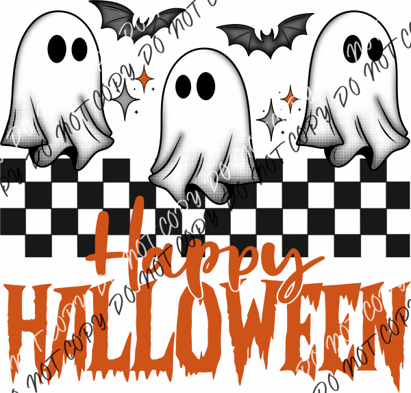 Happy Halloween Ghost Trio Checkered Dtf Transfer Rtp Transfers