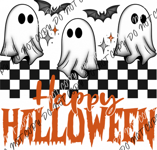 Happy Halloween Ghost Trio Checkered Dtf Transfer Rtp Transfers