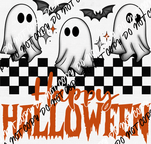 Happy Halloween Ghost Trio Checkered DTF Transfer - We Print U Press DTF Transfers