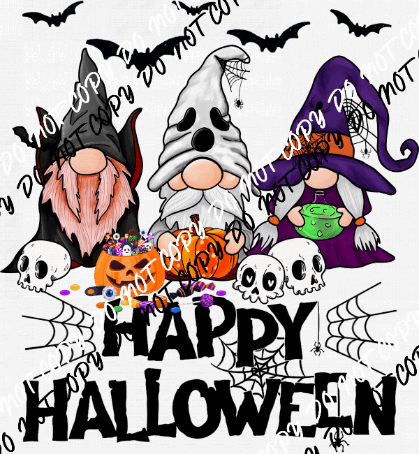 Happy Halloween Gnomes with Skulls DTF Transfer - We Print U Press DTF Transfers