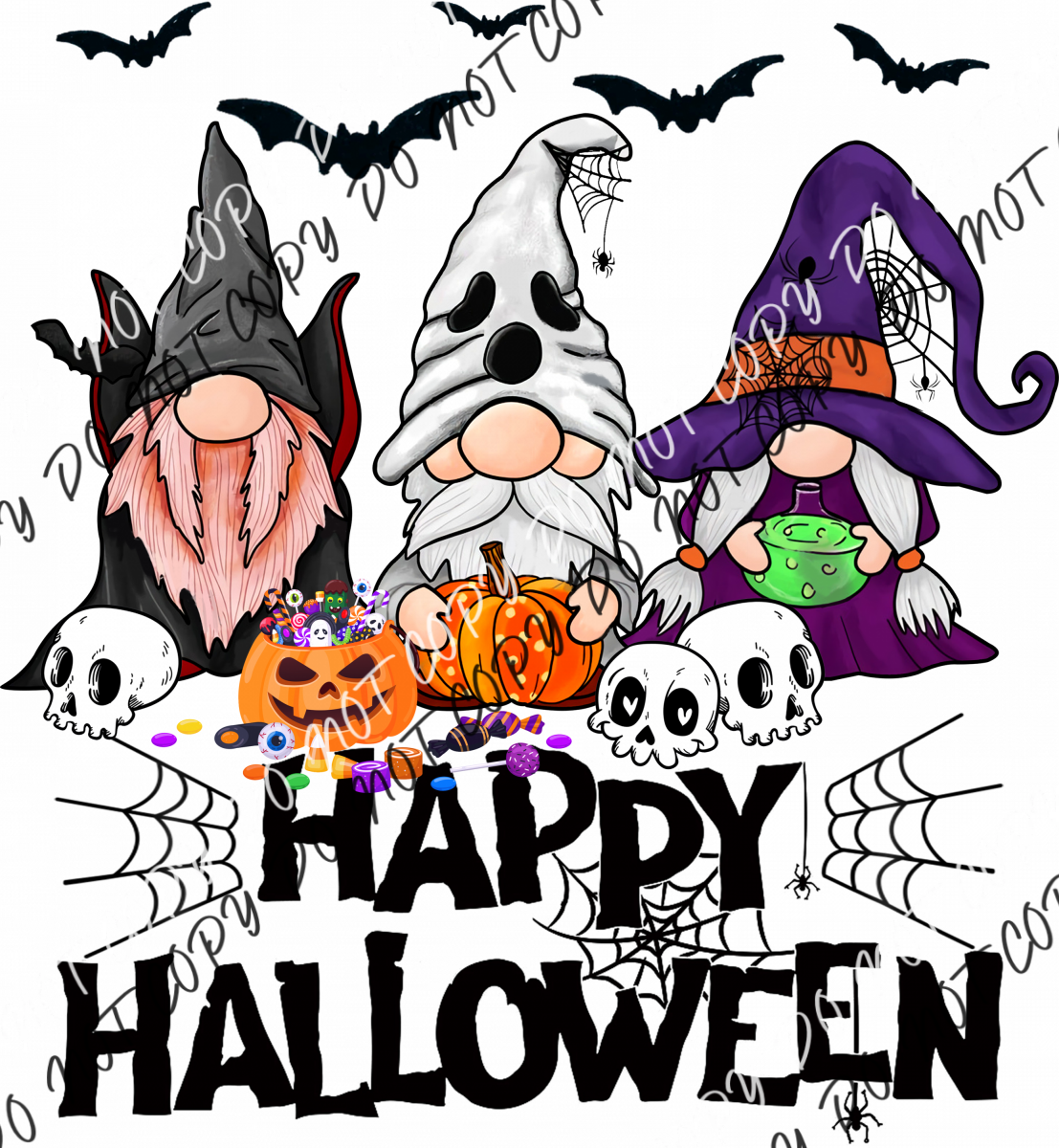 Happy Halloween Gnomes With Skulls Dtf Transfer Rtp Transfers