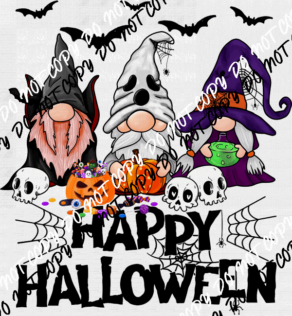 Happy Halloween Gnomes with Skulls DTF Transfer - We Print U Press DTF Transfers
