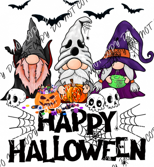 Happy Halloween Gnomes With Skulls Dtf Transfer Rtp Transfers