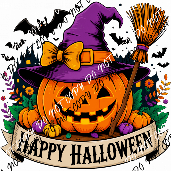 Happy Halloween Jack - O' - Lantern Witch DTF Transfer - We Print U Press DTF Transfers