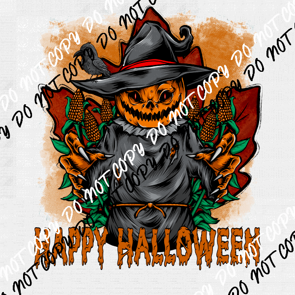 Happy Halloween Pumpkin Witch Scarecrow DTF Transfer - We Print U Press DTF Transfers