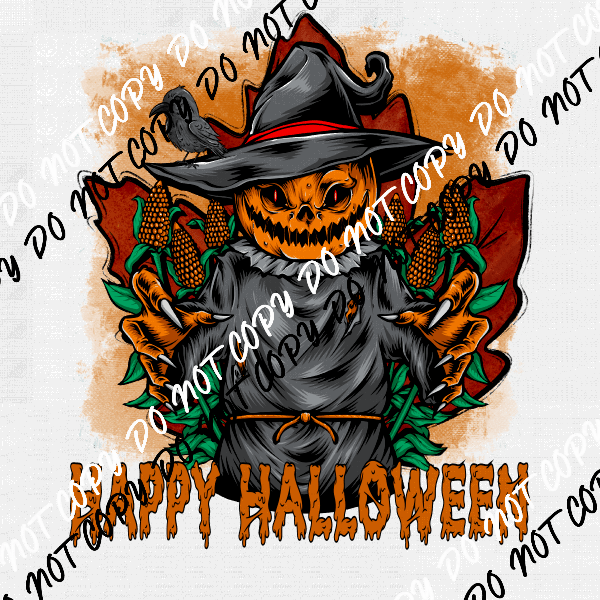 Happy Halloween Pumpkin Witch Scarecrow DTF Transfer - We Print U Press DTF Transfers