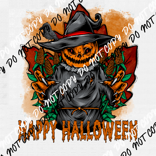 Happy Halloween Pumpkin Witch Scarecrow DTF Transfer - We Print U Press DTF Transfers