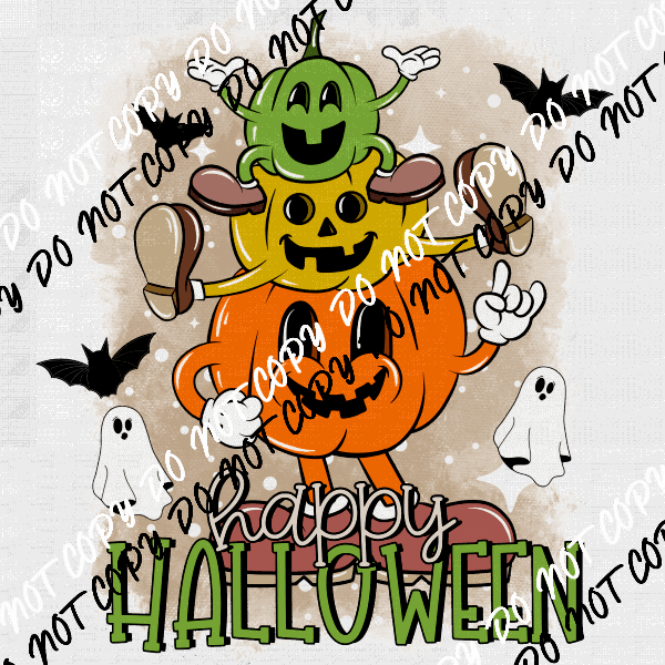 Happy Halloween Stack of Happy Pumpkins DTF Transfer - We Print U Press DTF Transfers
