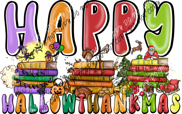 Happy Hallowthankmas Book Stacks Dtf Transfer